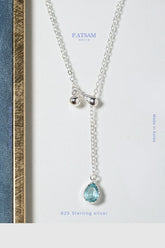 925 Sterling Silver Blue Topaz Ocean Teardrop Pendant Necklace