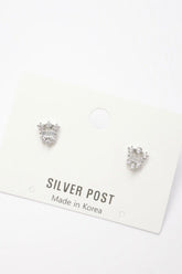 ✨ Rhodium-Plated Crown Baguette CZ Stud Earrings – Hypoallergenic & Regal Elegance ✨