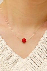 925 Sterling Silver Ruby Bead Necklace – 10mm Cut-Through Minimalist Design