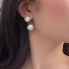 925 Sterling Silver 12MM Faux Pearl Back Drop Dangle Earring
