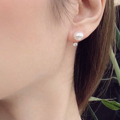 925 Sterling Silver 8MM Swarovski Pearl 3MM Cubc Back Drop Earring