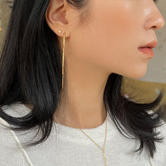 925 Sterling Silver Ball Stud Box Chain Two Chain Dangle Earring