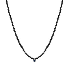 925 Sterling Silver Black Spinel Beads Blue Diamond Cubic Necklace