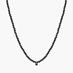 925 Sterling Silver Black Spinel Beads Blue Diamond Cubic Necklace