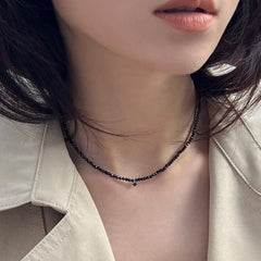 925 Sterling Silver Black Spinel Beads Blue Diamond Cubic Necklace