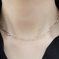 925 Sterling Silver Diamond Cut Oval Paper Clip Necklace