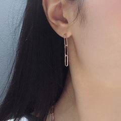 925 Sterling Silver Mis Match Round Oval Paper Clip Dangle Stud Earring