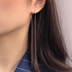 925 Sterling Silver Single Double Sides Long Threader Earring