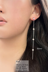 925 Sterling Silver Pearl Chain Drop Earrings – Pushback Design