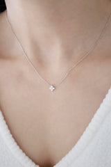 925 Sterling Silver Lab Clear 4 Leaf Clover Chain Necklace - Pretty At Sam