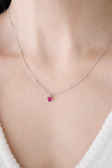 925 Sterling Silver Lab Pink Stone Heart Ball Chain Necklace - Pretty At Sam