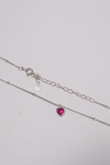 925 Sterling Silver Lab Pink Stone Heart Ball Chain Necklace - Pretty At Sam
