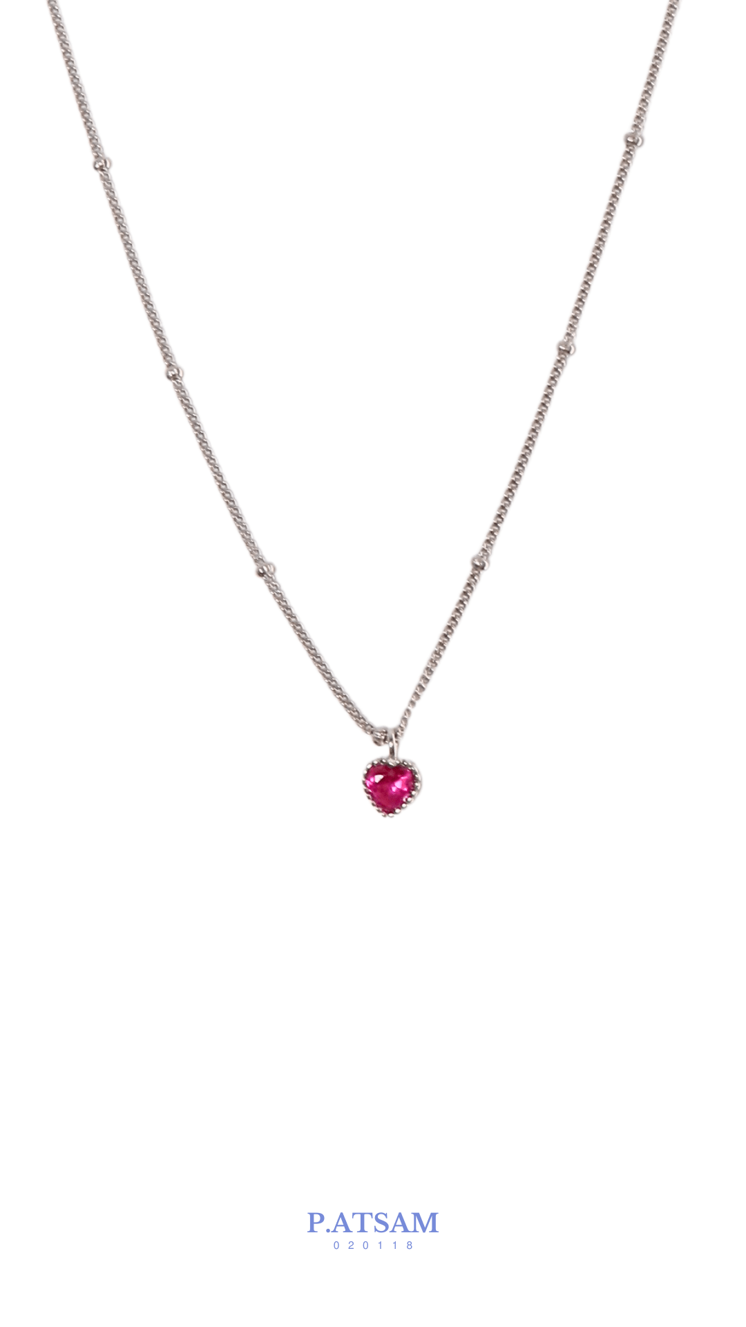 925 Sterling Silver Lab Pink Stone Heart Ball Chain Necklace - Pretty At Sam