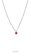 925 Sterling Silver Lab Pink Stone Heart Ball Chain Necklace - Pretty At Sam