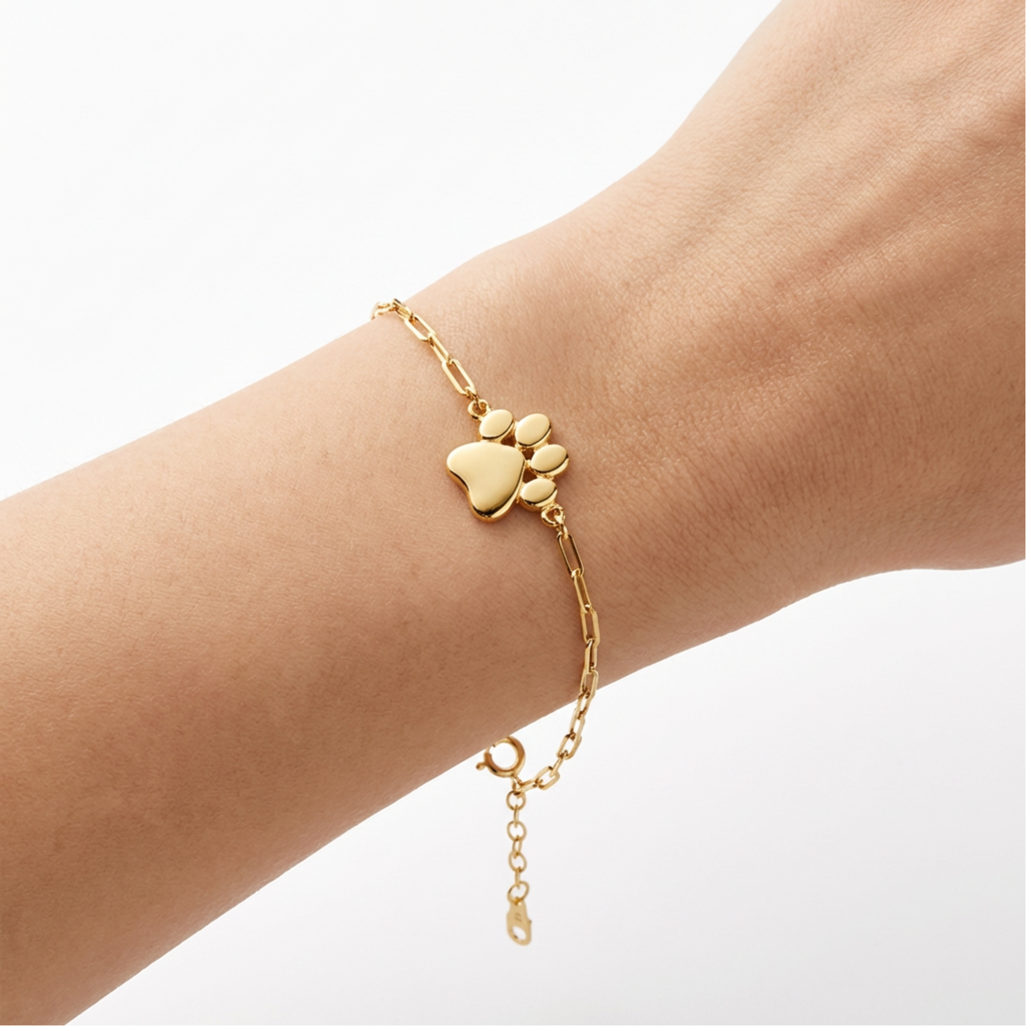 fine paperclip chain bracelet with polished paw charm