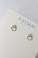 ✨ Rhodium-Plated Clover & Pavé Hoop Stud Earrings – Hypoallergenic & Minimalist ✨