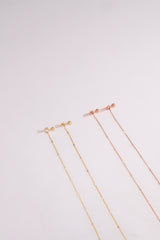 14K Solid Rose Gold Ball Stud Back Drop Chain Long Drop Dangle Earring - Pretty At Sam