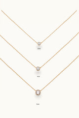 14K Solid Gold 3MM, 4MM, 5MM Bezel Setting Pendant Necklace