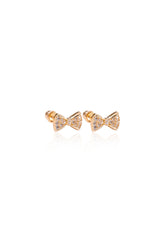 14K Solid Gold Lab Grown Pave Clear Stone Bow Ribbon Screw Back Stud Earring - Pretty At Sam