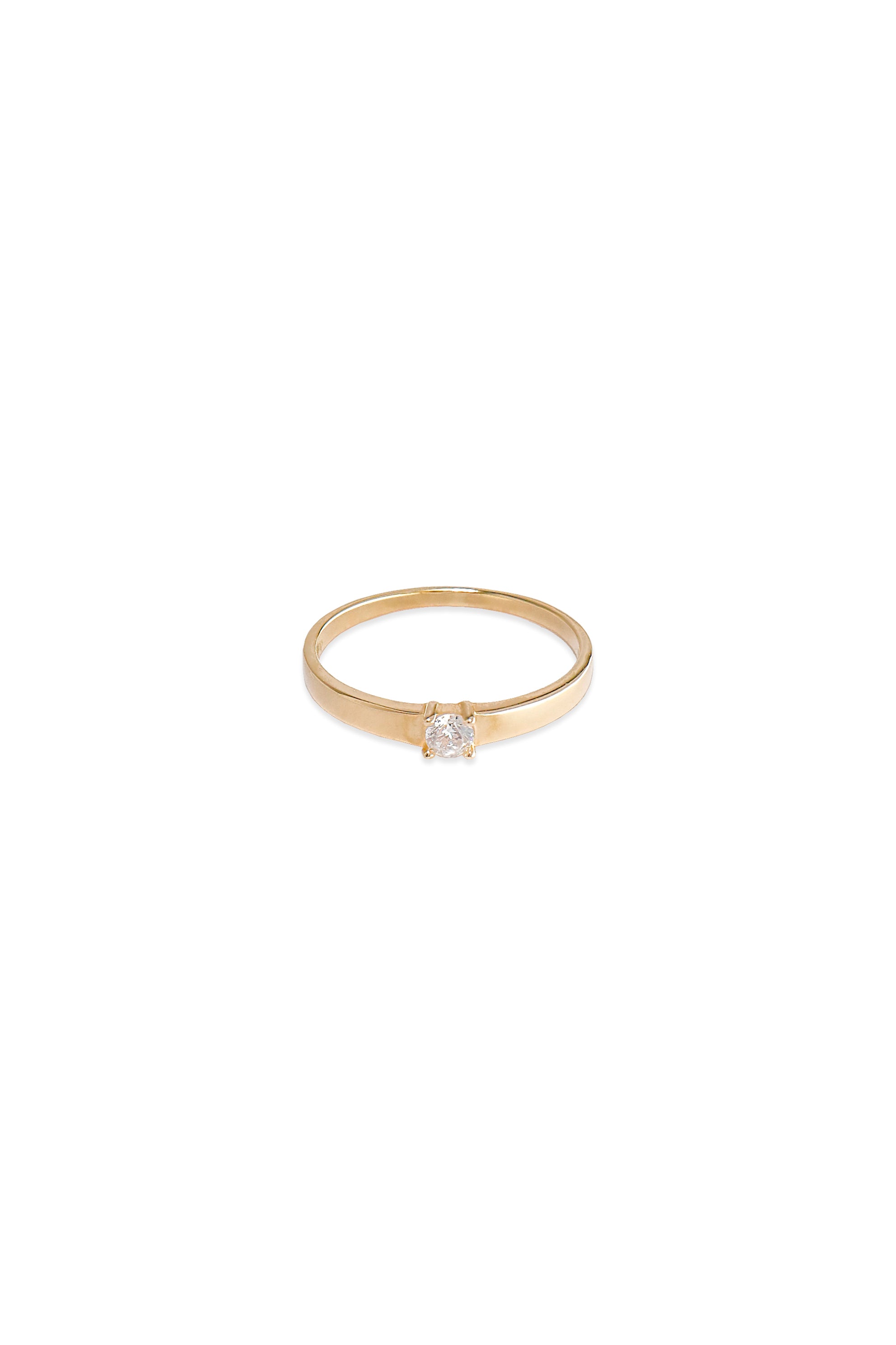 14K Solid Gold Fine Cut CZ 4 Prong Simple Stackable Ring - Pretty At Sam