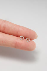 14K Solid Gold CZ XS Clear Stone Open Heart Stud Screw Back Earring - Pretty At Sam