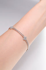 14K White Solid Gold Natural Diamond Flower Charm 7" Cuban Chain Bracelet - Pretty At Sam