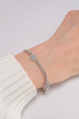 14K White Solid Gold Natural Diamond Flower Charm 7" Cuban Chain Bracelet - Pretty At Sam