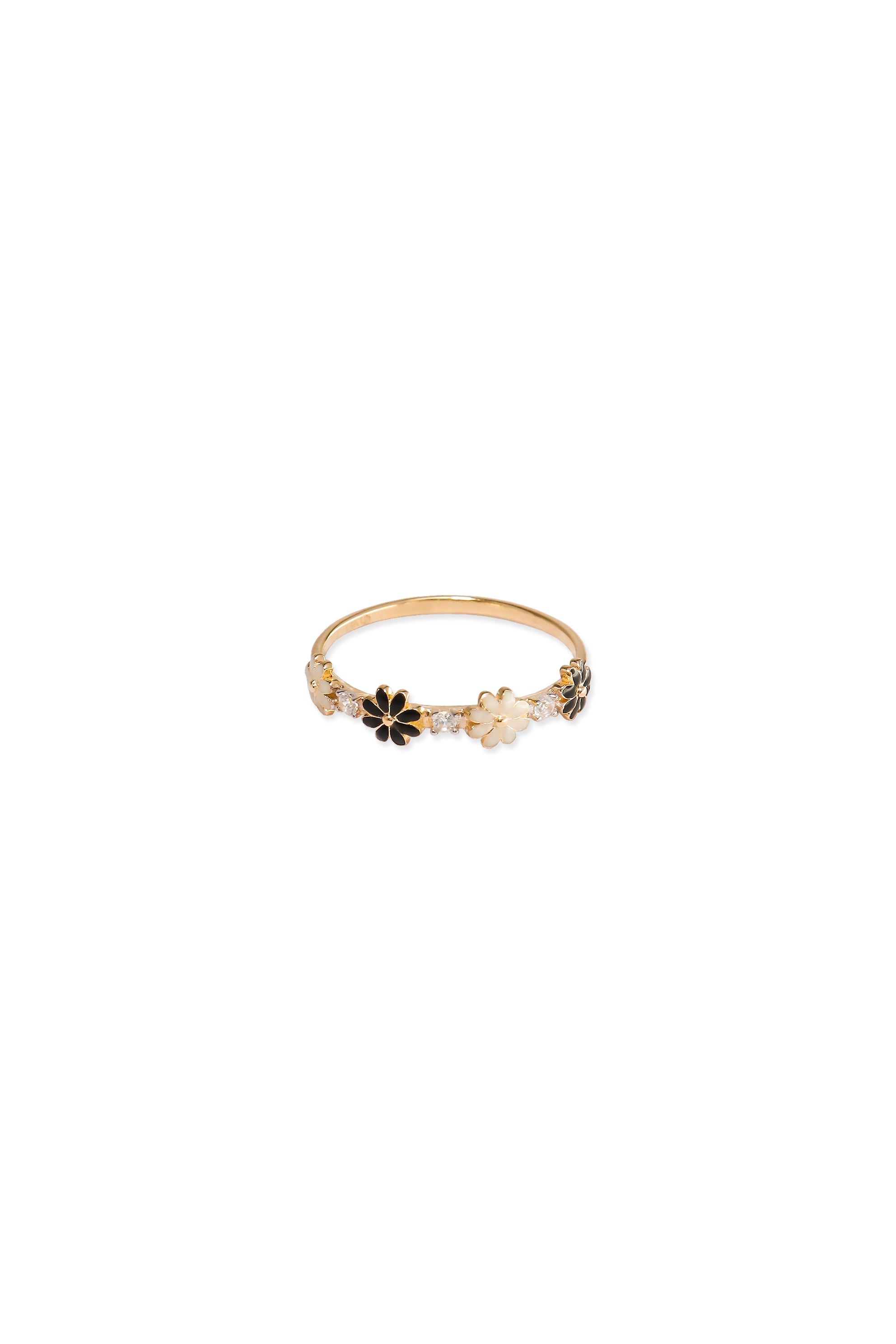 14K Solid Gold CZ Three Daisy Flower Epoxy Stackable Ring - Pretty At Sam