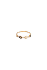 14K Solid Gold CZ Three Daisy Flower Epoxy Stackable Ring - Pretty At Sam