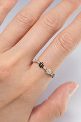 14K Solid Gold CZ Three Daisy Flower Epoxy Stackable Ring - Pretty At Sam