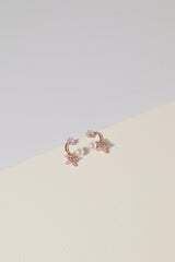 Aurora Stone Linked Star Flower & Pearl Curved Stud Earring - Pretty At Sam