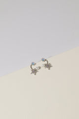 Aurora Stone Linked Star Flower & Pearl Curved Stud Earring - Pretty At Sam