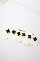 ✨Clover Black Stone Stud Earrings – Rhodium & Gold Plated, Hypoallergenic ✨