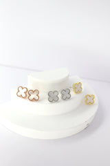 ✨Clover Pearl Stud Earrings – Rhodium & Gold Plated, Hypoallergenic ✨