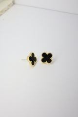 ✨Clover Black Stone Stud Earrings – Rhodium & Gold Plated, Hypoallergenic ✨