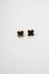✨Clover Black Stone Stud Earrings – Rhodium & Gold Plated, Hypoallergenic ✨
