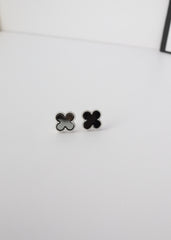✨Clover Black Stone Stud Earrings – Rhodium & Gold Plated, Hypoallergenic ✨