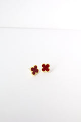 ✨Clover Red Stone Stud Earrings – Rhodium & Gold Plated, Hypoallergenic ✨
