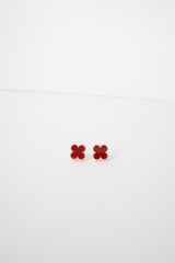✨Clover Red Stone Stud Earrings – Rhodium & Gold Plated, Hypoallergenic ✨