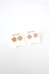 ✨Clover Pink Stone Stud Earrings – Rhodium & Gold Plated, Hypoallergenic ✨