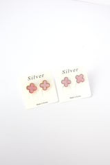 ✨Clover Pink Stone Stud Earrings – Rhodium & Gold Plated, Hypoallergenic ✨