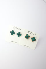 ✨Clover Green Stone Stud Earrings – Rhodium & Gold Plated, Hypoallergenic ✨