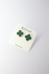 ✨Clover Green Stone Stud Earrings – Rhodium & Gold Plated, Hypoallergenic ✨