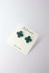 ✨Clover Green Stone Stud Earrings – Rhodium & Gold Plated, Hypoallergenic ✨