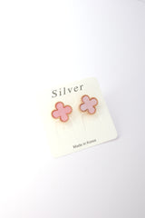 ✨Clover Pink Stone Stud Earrings – Rhodium & Gold Plated, Hypoallergenic ✨