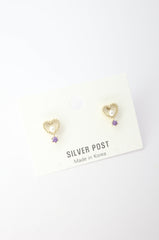 ✨Heart Pearl Purple Stud Earrings – Rhodium & Gold Plated, Hypoallergenic ✨