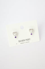 ✨Heart Pearl Purple Stud Earrings – Rhodium & Gold Plated, Hypoallergenic ✨
