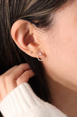 14K Solid Gold Rose Gold Collection Baguette & CZ Disc Stud Earrings