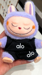 ALO-Inspired Labubu Clothes Set – 2-Piece Black Mesh Jogger Top & Shorts – Breathable Sporty Outfit for 5.5" Dolls (Doll Not Included)