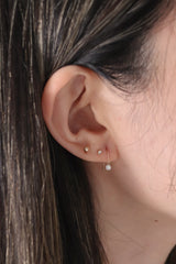 14K Solid Gold Rose Gold Collection Fish Hook Cubic Dangle Earring